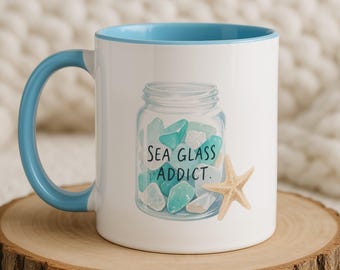 Kubek „Sea Glass Addict” | Prezent dla miłośnika plaż, wystrój nadmorski
