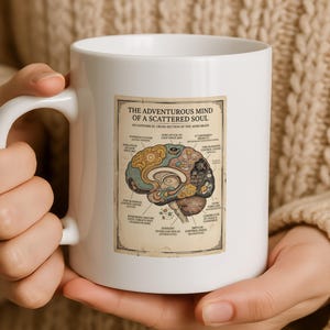 ADHD-hjärnmugg, rolig neurodivergent gåva, vintage-anatomi-kaffekopp