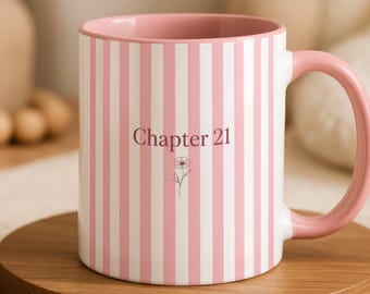 Chapter 21 Mug, 21st Birthday Gift for Her, Pink Striped Ceramic Cup