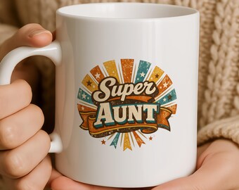 Retro Super Aunt Mug | Best Auntie Birthday Gift UK - Vintage Style Coffee Cup