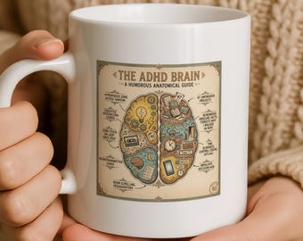 ADHD Brain Mug, Funny Neurodiversity Gift, Anatomical Guide Coffee Cup