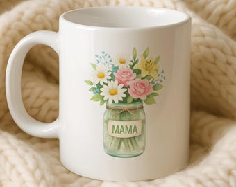 Mama Mug | Floral Mason Jar Cup | Mother's Day Gift | Birthday Present for Mum