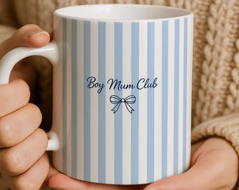 Boy Mum Club Mug | Blue Stripe Coffee Cup | New Mum Gift | Baby Shower Present