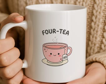 Four-Tea Mug, 40th Birthday Gift for Tea Lover, Kawaii Teacup Design