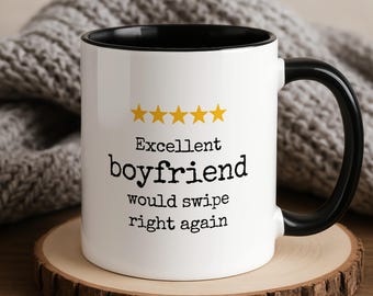 Funny Boyfriend Mug, Swipe Right Again Tinder Gift for Him, 5 Star Review