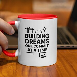 Building Dreams One Commit at a Time Mug, Developer Coffee Cup, Programmer Gift, Funny Coder Mug, Techie Office Mug, Geeky Drinkware