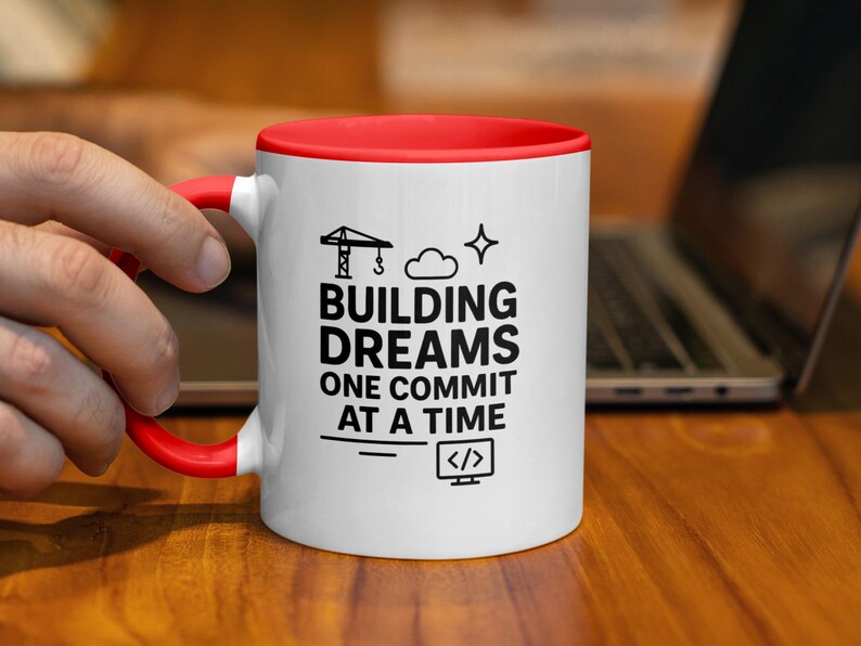Building Dreams One Commit at a Time Mug, Developer Coffee Cup, Programmer Gift, Funny Coder Mug, Techie Office Mug, Geeky Drinkware