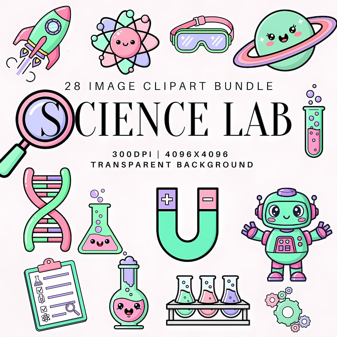 Science Lab Clipart Bundle, Pastel Cartoon Graphics (digital Download ...