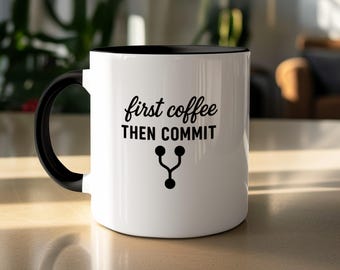 Taza de programador "Primero café y luego compromiso", codificación, desarrollador, Git, café, regalo divertido