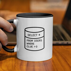 Funny SQL Mug, Select from Users Mug, Coffee Mug for Programmers, Unique Geek Gift, Database Developer Gift, Techie Coffee Cup