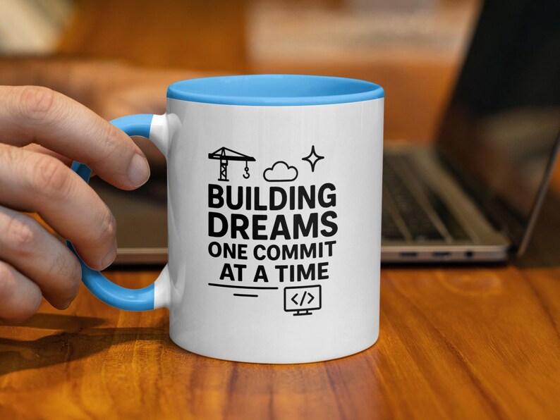 Building Dreams One Commit At A Time Mug, Inspirational Coffee Cup, Motivational Code Gift, Coder Developer Mug, Office Desk Accessory
