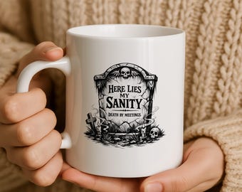 Death by Meetings Funny Office Humour Mug, Sarcastic Work Gift for Coworker or Boss