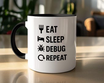 Eat Sleep Debug Repeat Mug, Funny Coder Gift
