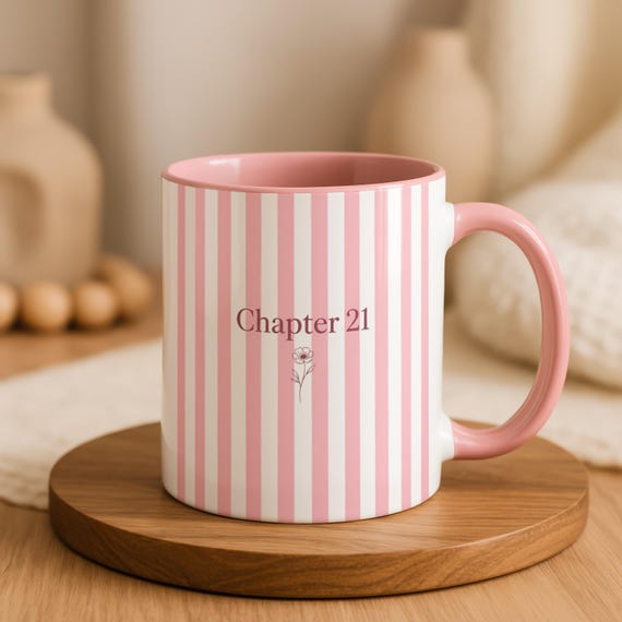 Chapter 21 Mug, 21st Birthday Gift for Her, Pink Striped Ceramic Cup