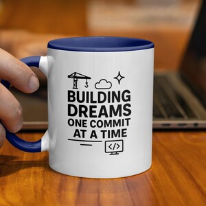 Building Dreams One Commit At A Time Mug, Developer Coffee Cup, Programmer Motivational Gift, Coding Geek Office Decor