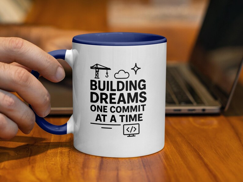 Building Dreams One Commit At A Time Mug, Developer Coffee Cup, Programmer Motivational Gift, Coding Geek Office Decor