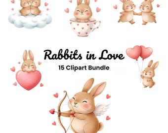 Bunny Love Clipart Bundle: Valentine's Day Rabbits (Digital PNG)