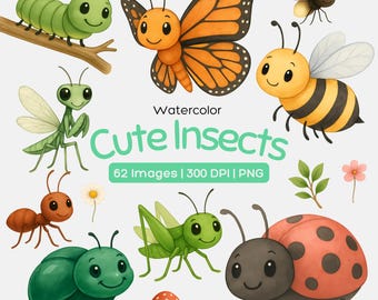 Imágenes prediseñadas de insectos en acuarela / Ilustraciones de insectos, uso comercial (archivos PNG)