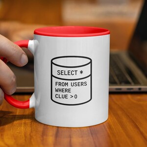 Funny SQL Mug, Programmer Coffee Cup, Select * From Users Where Clue > 0, Geek Gifts, Techie Office Humor, Unique Gift Idea