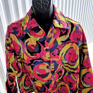 Skurrile ShirtJacke, Vintage Bleyle, Mod damask cotton/poly Med-weight. Stylisch, Pink, Limette, Orange, 14