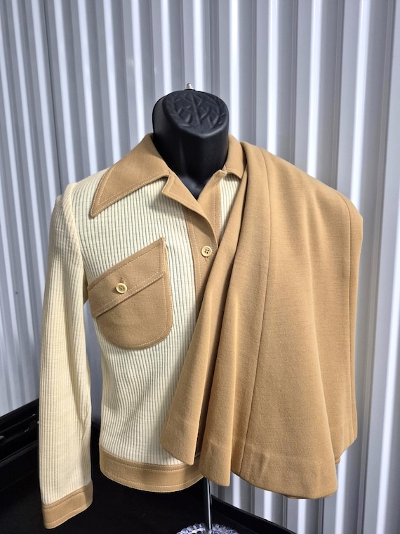 Authentic 60s Leisure Suit Skirt Set, Caramel Cream, ACT III Jonathan Logan Woman's Small