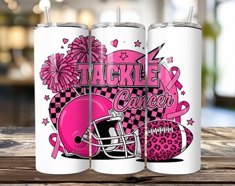 Envoltura para vaso de fútbol americano contra el cáncer, sublimación de lazo rosa (PNG)