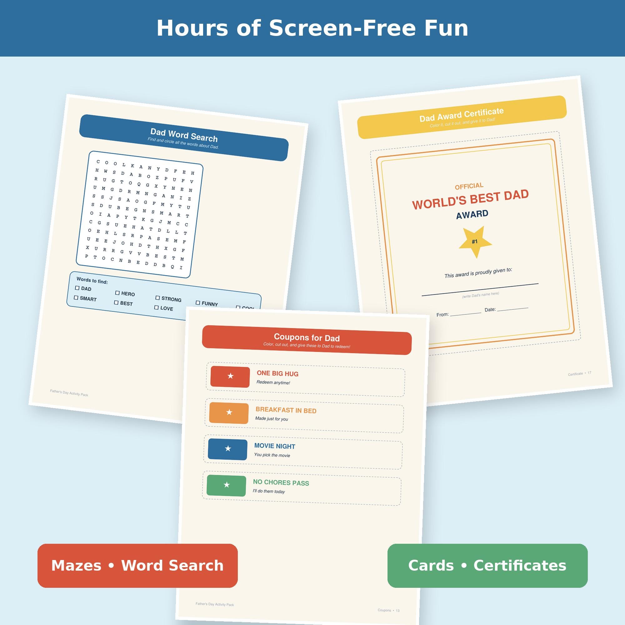 Fathers Day Activity Pack Printable, Kids Puzzles Word Search Maze ...