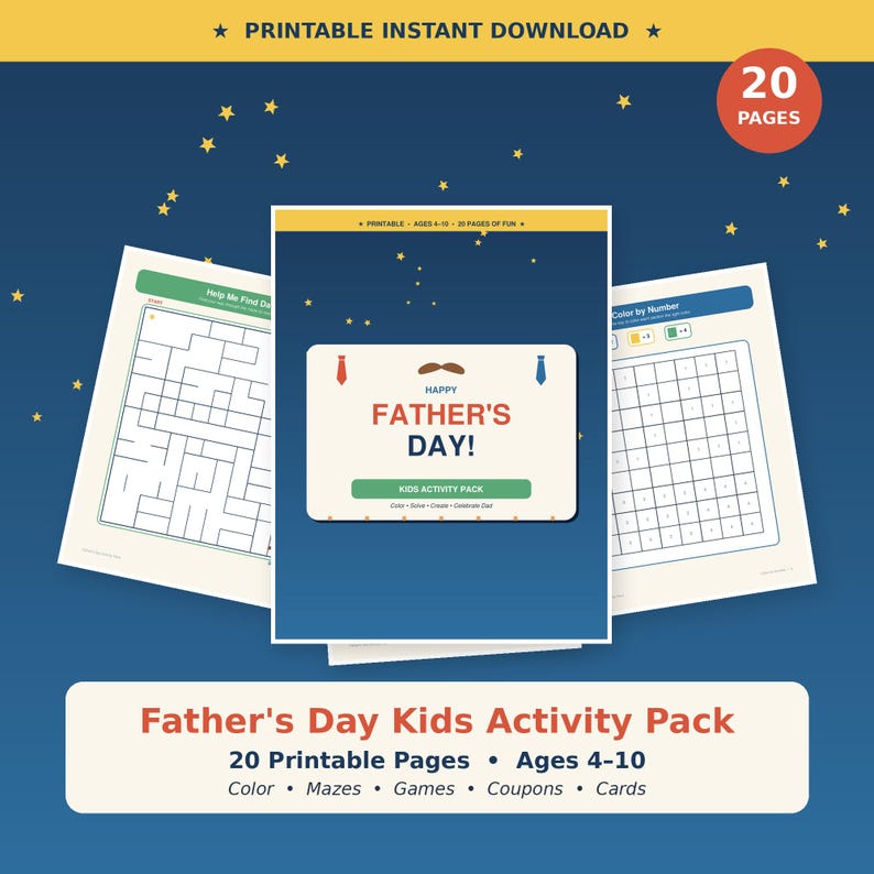 Fathers Day Activity Pack Printable, Kids Puzzles Word Search Maze ...