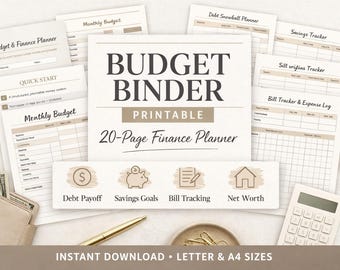 Budget Binder Printable | 20 Page Finance Planner PDF | Debt Tracker & Savings Workbook