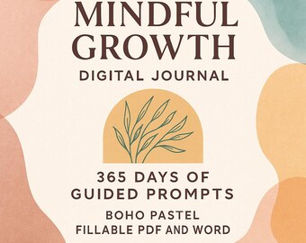 365 Daily Journal: Boho Pastel Self-Care Planner (Fillable PDF + Word Doc)