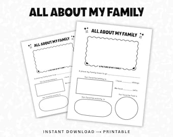 Scheda di lavoro "Tutto sulla mia famiglia" da stampare, attività divertente per bambini, progetto scolastico per la famiglia, pagina da colorare per la famiglia, PDF, download immediato