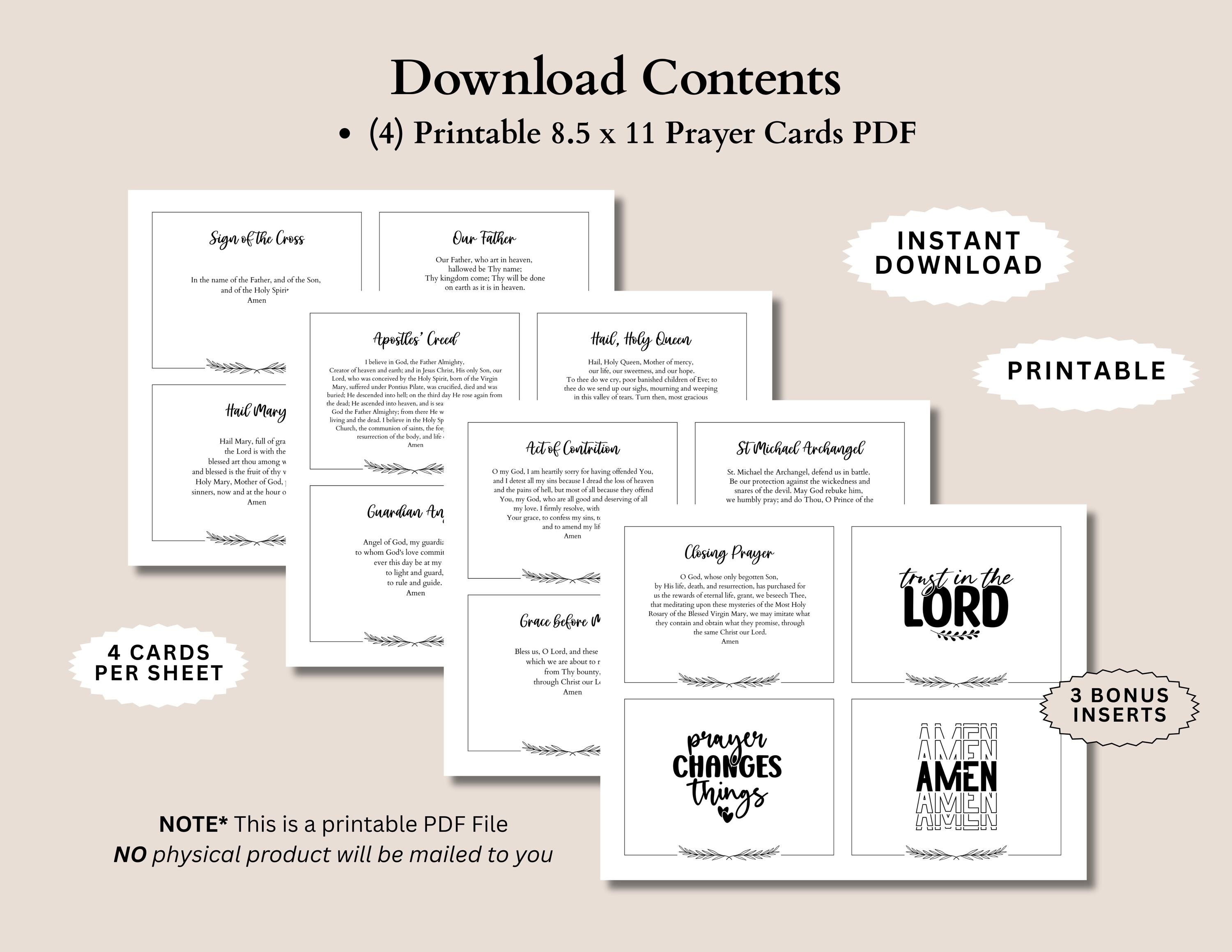 Catholic Prayer Cards Printable Set, 13 Core Prayers PDF, Printable ...