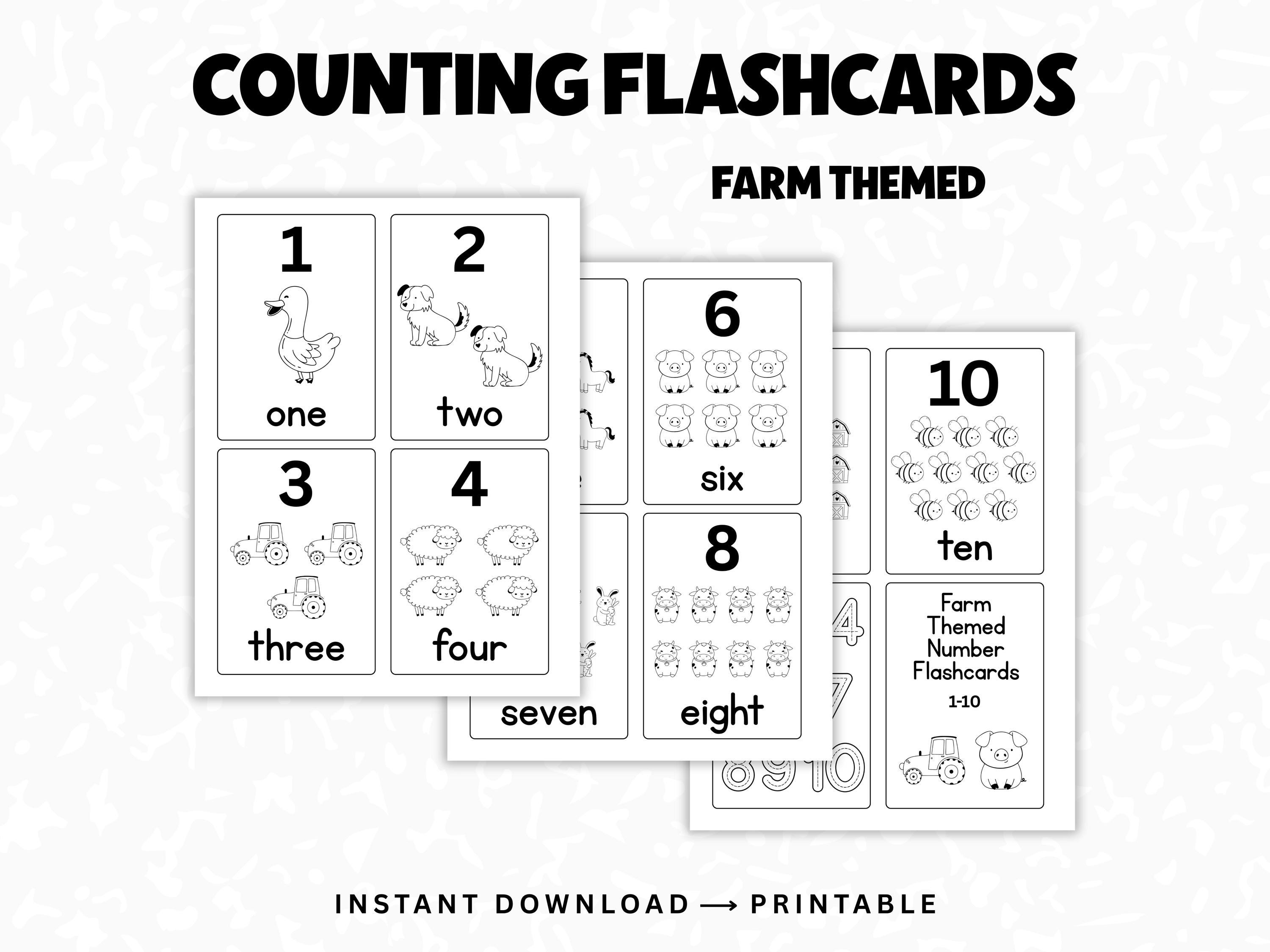 Farm Animal Number Flashcards 1–10, Preschool & Toddler Counting ...