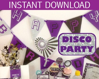 Disco Party Birthday DIY Printable Kit  - Sliver & Purple - INSTANT DOWNLOAD
