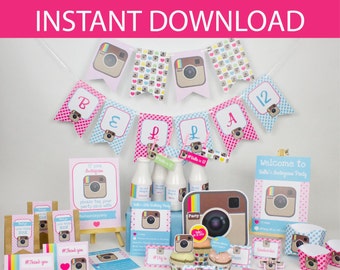Instagram Party DIY Printable Kit INSTANT DOWNLOAD Bright Instagram Instagram Birthday Instagram Download Instagram Invite Instagram Rainbow