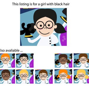 Science Party DIY Printable Kit INSTANT DOWNLOAD Girl Black Hair image 5