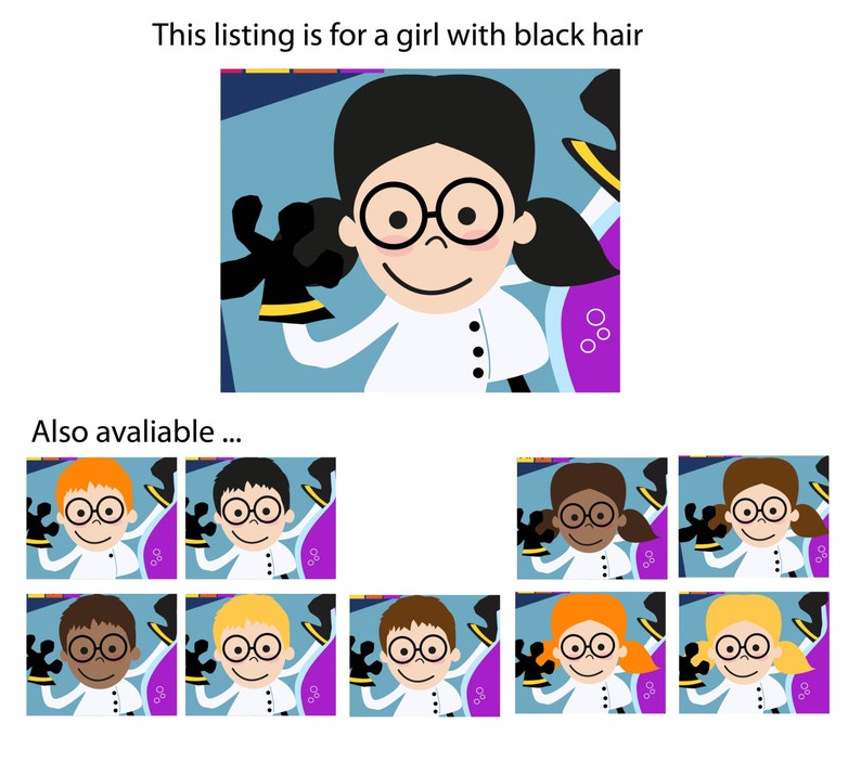 Science Party DIY Printable Kit INSTANT DOWNLOAD Girl Black Hair image 5