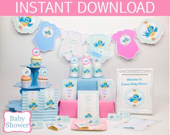 Bird Baby Shower DIY Printable Kit - INSTANT DOWNLOAD - Bird Vintage Style