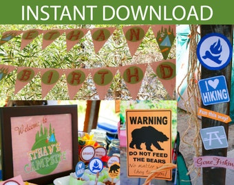 Camping Party DIY Printable Kit - INSTANT DOWNLOAD