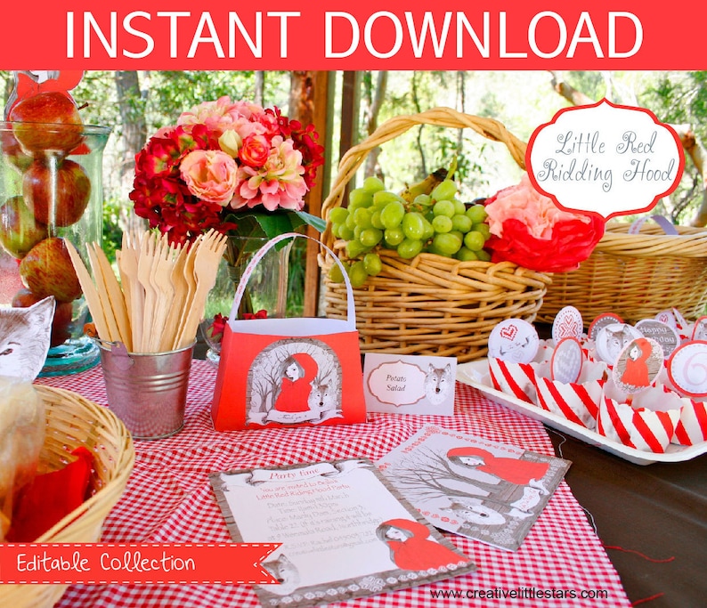 Little Red Riding Hood Birthday Party DIY Printable Kit INSTANT DOWNLOAD