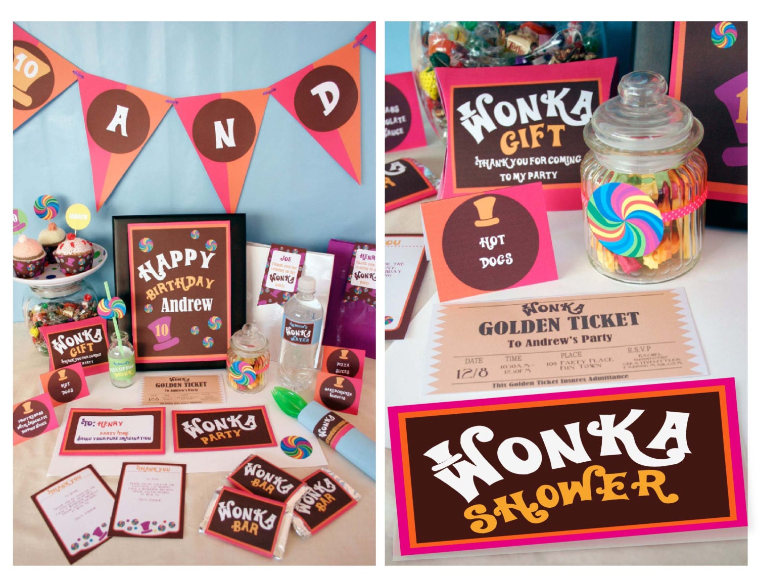 Personalized Willy Wonka Party Labels – 37mm Stickers, Thank You Seals, Customizable, Ref 208