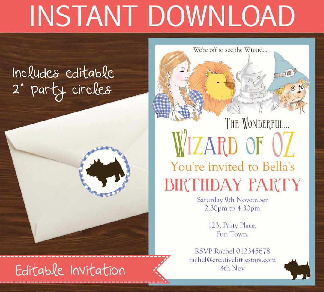 Wizard of Oz Invitation DIY Printable Kit INSTANT DOWNLOAD - Etsy