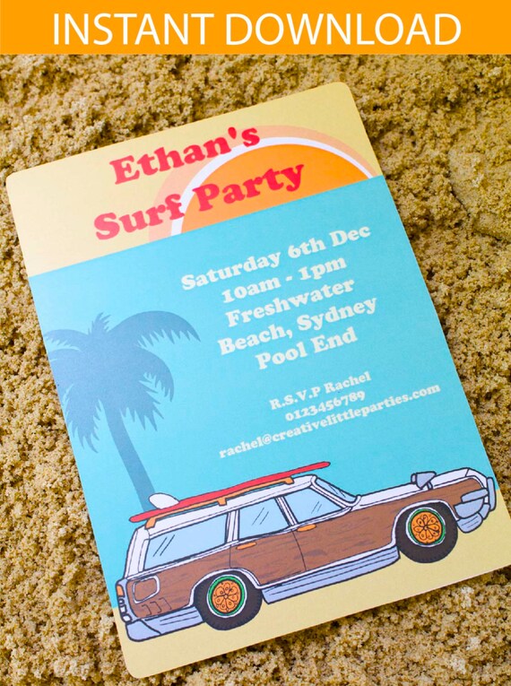 Surf Party Invitation - Surf Birthday Party - Printable Invite ...