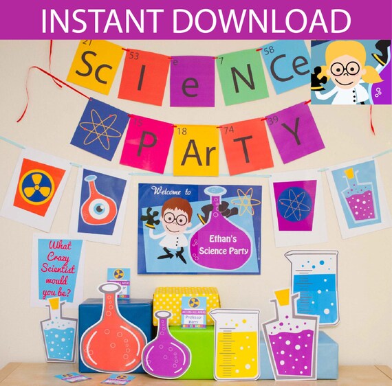 Science Party Decorations & Props Printable Kit - INSTANT DOWNLOAD - Girl Blonde Hair Il_570xn