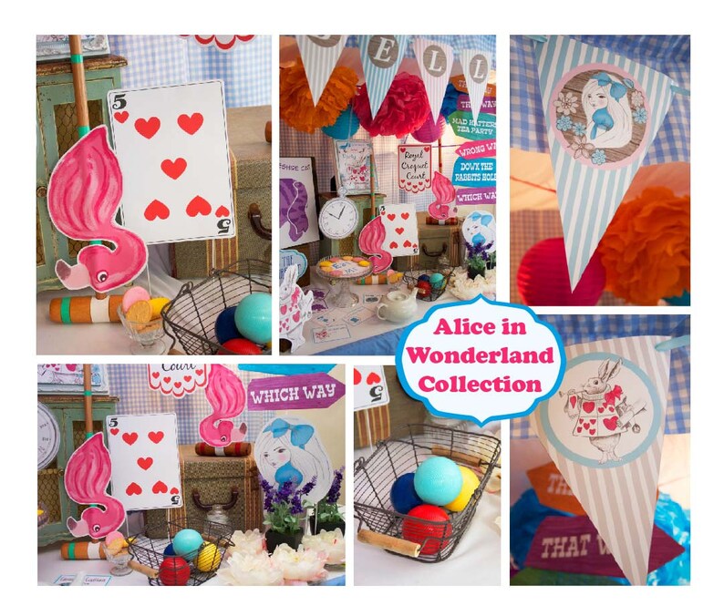 INSTANT DOWNLOAD Alice in Wonderland Party Props /& Games Printable Kit
