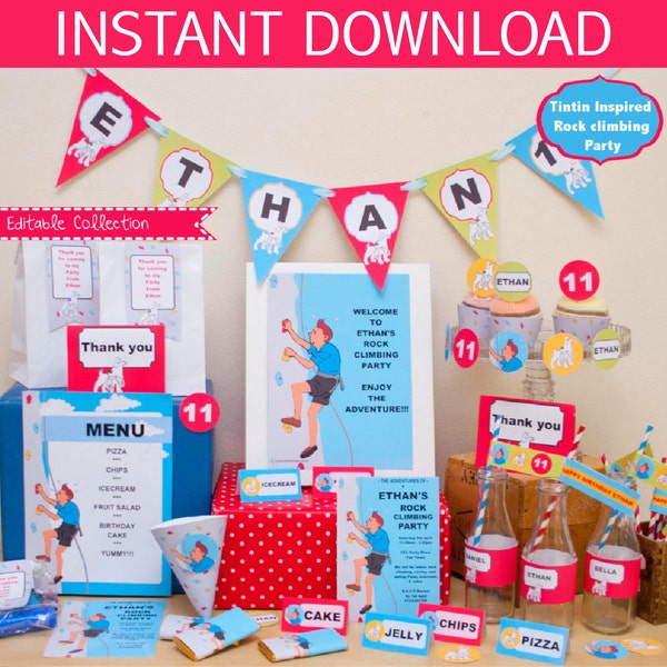 Rock Climbing Party DIY Printable Kit - Instant Download - Tintin inspired