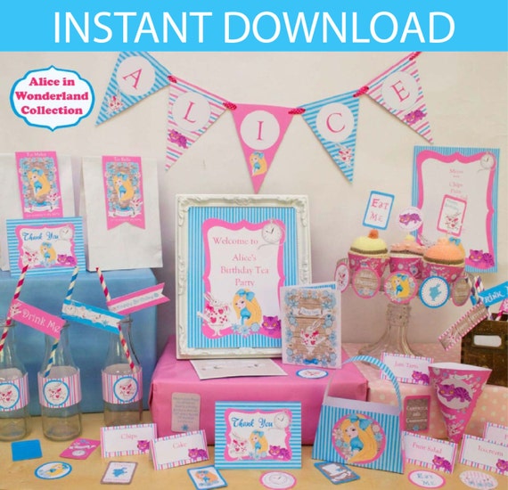 INSTANT DOWNLOAD Alice in Wonderland Party Props /& Games Printable Kit