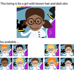Science Party Decorations & Props Printable Kit INSTANT DOWNLOAD Girl Brown Hair and Dark Skin image 5
