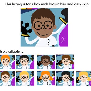 Science Party DIY Printable Kit INSTANT DOWNLOAD Boy Brown Hair & Dark Skin image 5