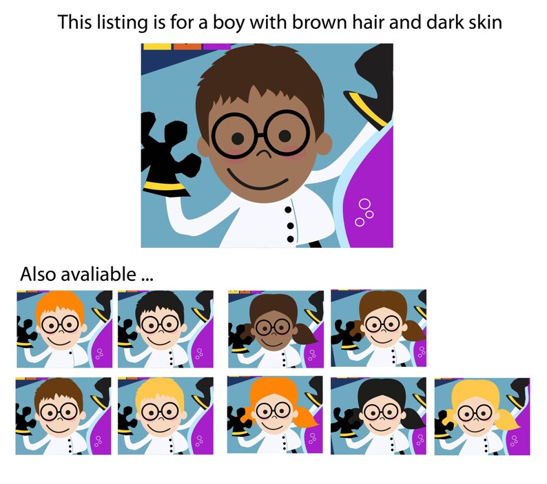 Science Party DIY Printable Kit INSTANT DOWNLOAD Boy Brown Hair & Dark Skin image 5